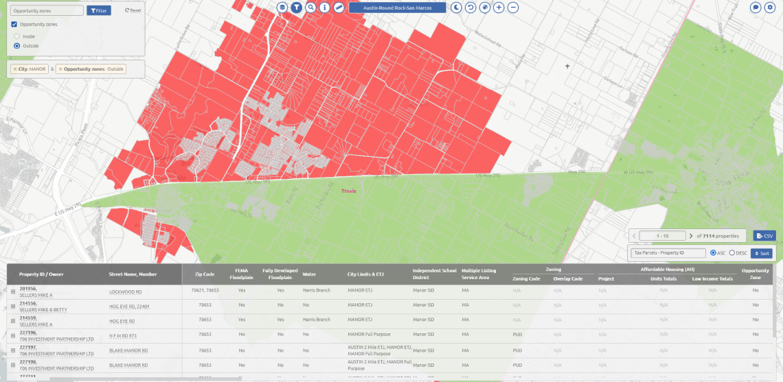filter for parcels in an opportunity zone